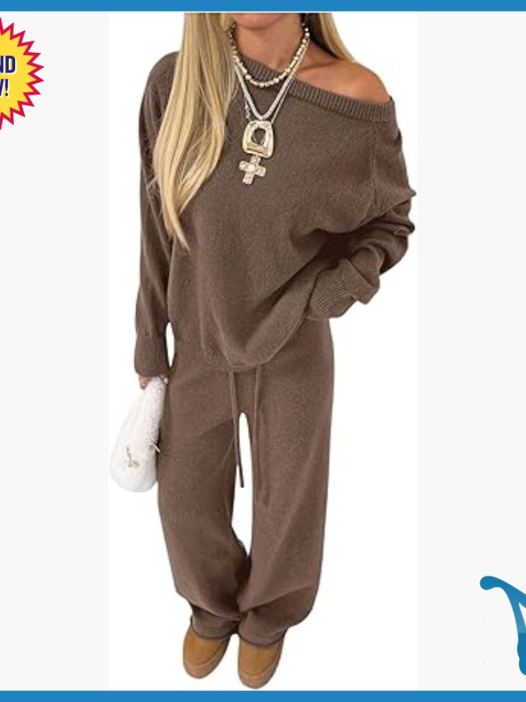 Women's Knit Sweater Top Wide Leg Pant Set Casual Loungewear
